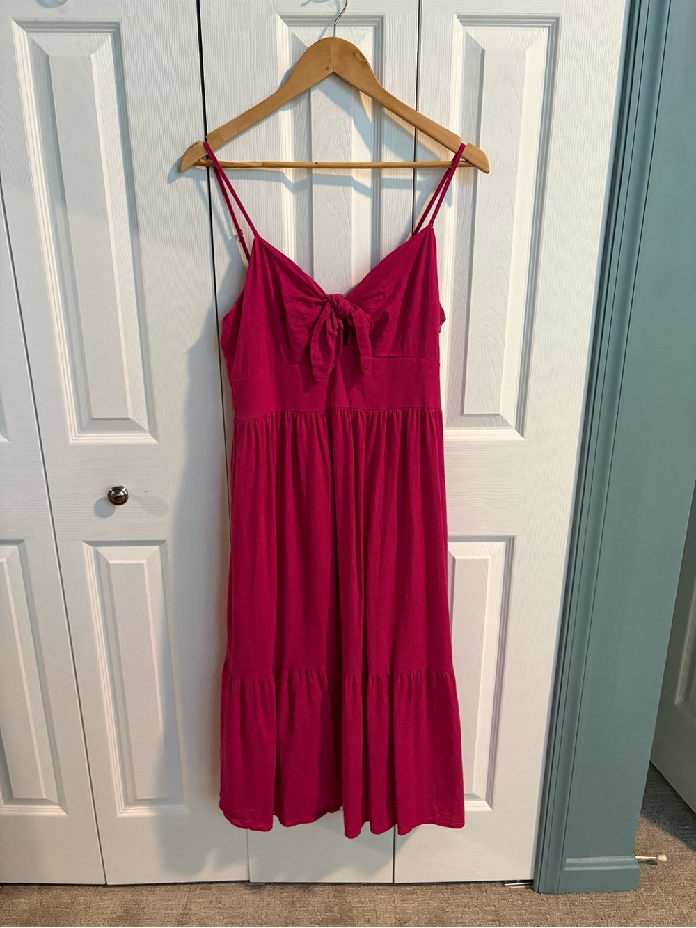 Loft magenta tie front midi dress